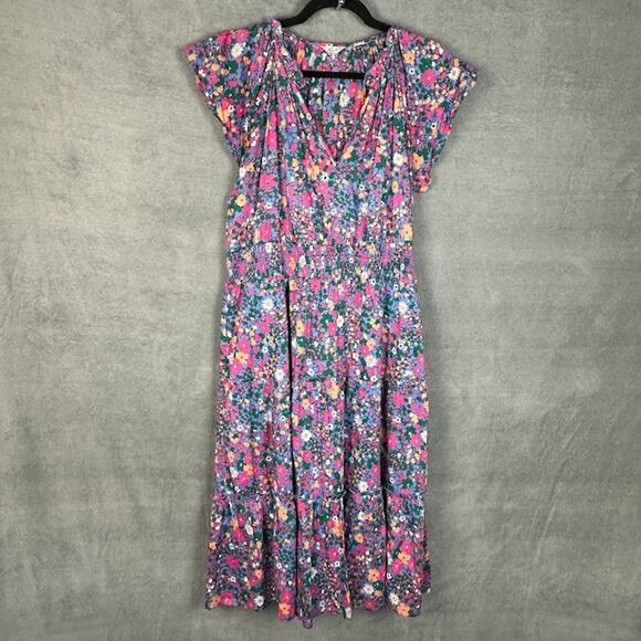 Rails Dress Womens Large Pink Amellia Leilani Floral Tiered Cottage Peasant - Picture 2 of 16